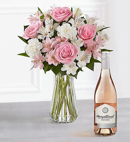 Blossoms & Wine™ - Cherished Blooms Bouquet and Wine
